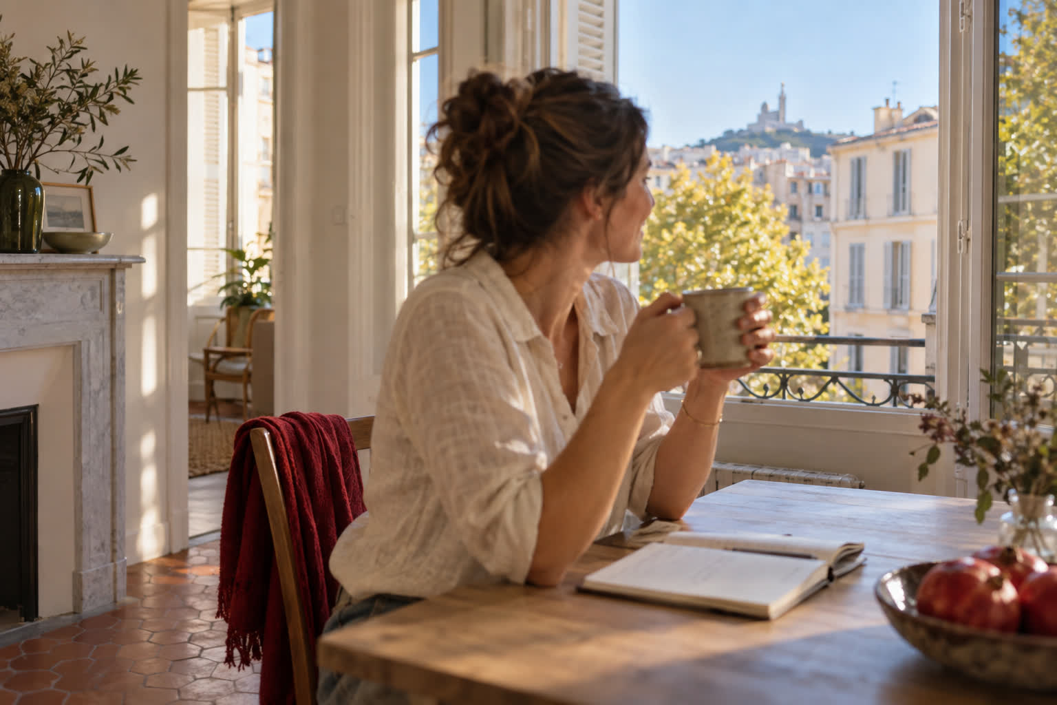 Portrait lumineux, en posture d'écoute, près d'une fenêtre